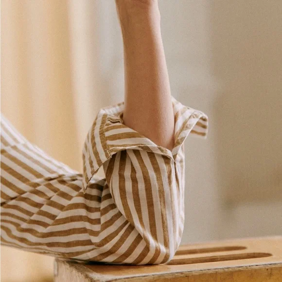 Sezane Brown and White Striped Button Down Shirt - Picture 4 of 6